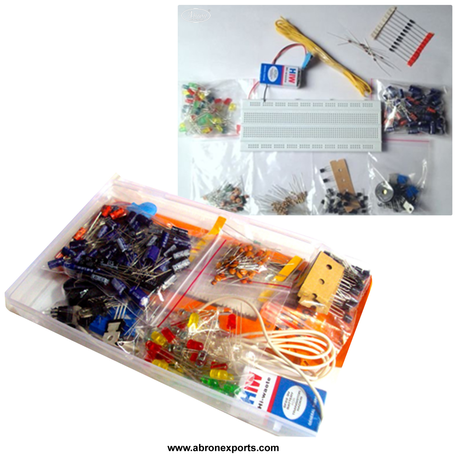 Components kit project bread board capacitors resistors led switch abron AE-1224-K5  